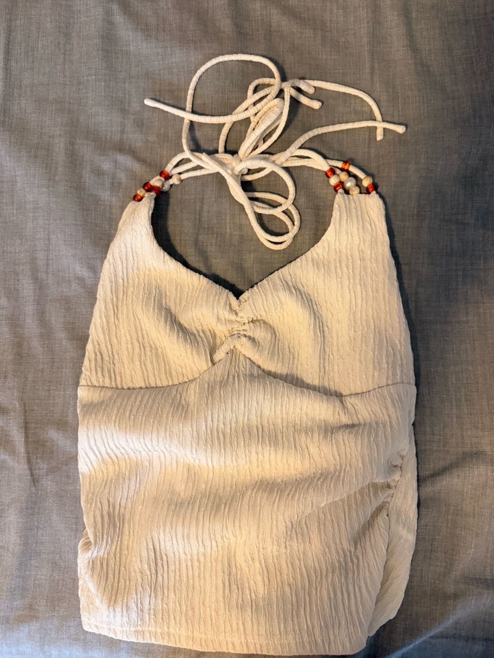 SHEIN Cream Halter Camisole with Beaded Strap Details